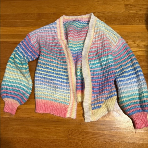 Pink lily rainbow striped pastel dressed lala open knit Cardigan - Picture 2 of 5